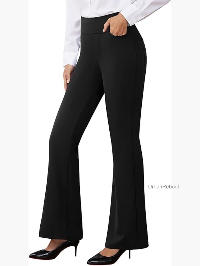 Women's Stretchy Work Pants Bootcut Slacks With Pockets Pull On